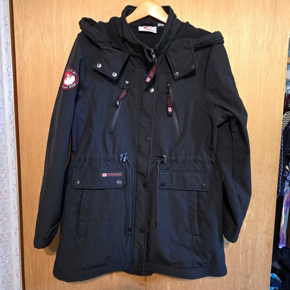 Canada Weathergear Parka XL Softshell Jacket Womens Black Hooded Utility Coat